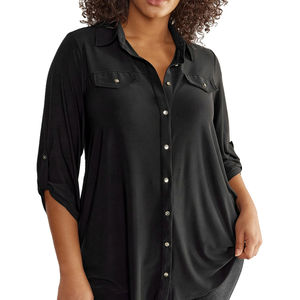 Noir Tab manches Blouse mode décontracté coton grande taille hauts pour femmes été et automne femmes haut blanc chemises habillées amples - Product Image 1