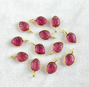 Tourmaline rose pierre précieuse 10x8mm feuille sculptée en argent Sterling 925 or Vermeil lunette ensemble pendentif pierres précieuses pendentif en argent - Product Image 1