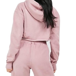 Conjunto de Sudadera con capucha recortada personalizada 2025, ropa de calle de algodón tejida, Top corto con costuras estampadas para entrenamiento de invierno - Product Image 2