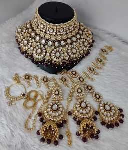 Conjunto de collar de joyería nupcial completo antiguo de diseñador tradicional indio y de moda con Maang <span class=keywords><strong>Tikka</strong></span> para niñas y mujeres - Product Image 2