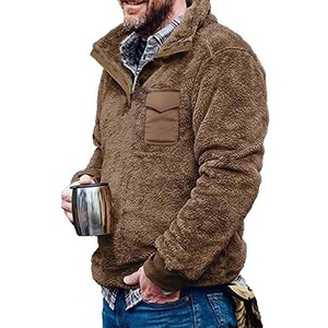 Logo personnalisé de haute qualité broderie col montant vestes en polaire épaisse en coton vestes d'hiver de couleur unie pour homme - Product Image 1