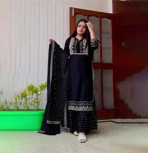 New Designer Heavy Embroidery <b>Sequin</b> Work Sharara Set <b>Party</b> Wear <b>Top</b> Palazzo and Dupatta for Adults at Wholesale Price - Product Image 1