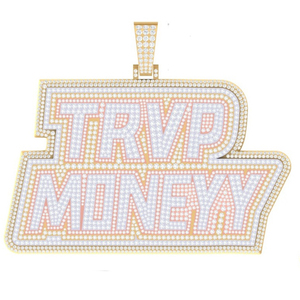 Collier pendentif personnalisé TRVP MONEYY plaqué or 14 carats avec diamant de laboratoire, style classique, hip-hop, entièrement serti de diamants, avec nom gravé - Product Image 2
