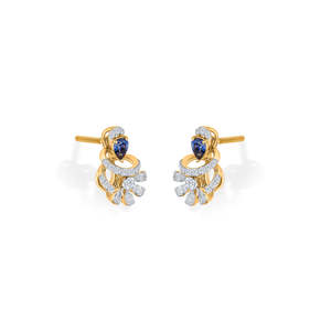Boucles d'oreilles clous en or blanc saphir tourbillonnant pour femme - Design géométrique zircon et perle - Product Image 4