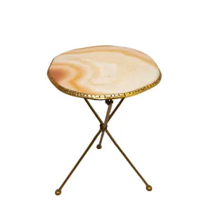 现代圆形边桌树脂顶3铁腿中密度纤维板设计金白色室内装饰配件工匠作品