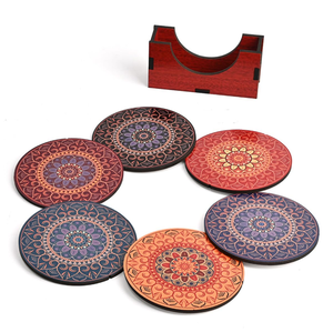 Posavasos de madera multicolor para bebidas, tazas de té para oficina en casa, tazas de café, latas de cerveza, vasos de barra y vasos de agua, posavasos resistentes al calor - Product Image 1