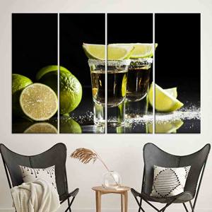 Impresión en lienzo de elegante diseño de tequila y lima: decoración vibrante para la cocina, JUEGO DE 4 LIEÑOS - Product Image 1