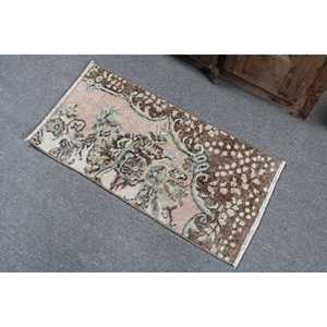 1.5x2.9 ft Rug, Turkish Rug, Vintage <b>Brown</b> <b>Wool</b> Plants & trees Rug - Product Image 4