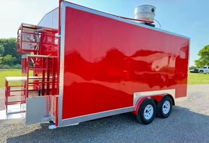 Red <b>Mobile</b> Food Truck <b>Trailer</b> Dual Axle <b>Catering</b> Vehicle with Custom Kitchen Setup Rust Resistant for Snack & Beer Service - Product Image 2