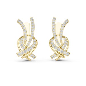 Pendientes colgantes curvos de moissanita redonda con diseño de onda, plata de ley 925, engaste de 66 piedras - Product Image 3