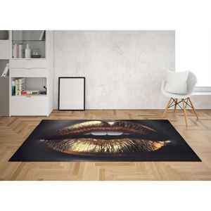 Alfombra con Estampado de Labios Dorados - Alfombra Dorada para Centro de Belleza, Decoración Moderna para el Hogar, Alfombra Delgada No Tejida - Product Image 3