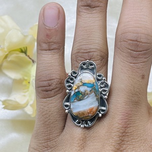 Spiny Oyster Turquoise <b>Ring</b> 925 Sterling <b>Silver</b> <b>Ring</b> Gemstone <b>Ring</b> Handmade <b>Ring</b> <b>Statement</b> <b>Ring</b> Turquoise Gift Jewelry for Wife - Product Image 6