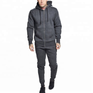 2025 OEM Premium 300GSM poliéster chándal hombres Zip Hoodie Jogger conjunto serigrafiado blanco sólido elegante Fitness Outfit - Product Image 4