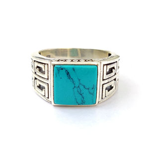 11.9 Grams Fine <b>Turquoise</b> <b>Ring</b> Rhodium Plated with Bezel Setting Statement Style for Everyday Wear HipHop and Dainty - Product Image 1