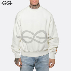 Sweat à col rond Couleur blanche Sweat en coton brodé à manches longues et bordures côtelées avec imprimé personnalisé - Product Image 1