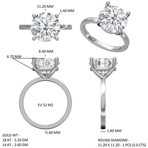 Bague d'anniversaire en argent plaqué or 14 carats avec trois pierres rondes en zircon taille brillante 4 5 et 6 carats - Product Image 3