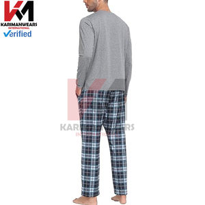 Conjunto de Pijama Térmico de 2 Piezas para Hombre, Camiseta de Manga Larga con Textura de Gofre y Pantalones de Felpa Suave con Estampado a Cuadros - Product Image 3