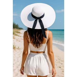 Extra Wide Straw <b>Hat</b> with White Ribbon HSR2039 Boxed Shipping - 2039beyaz - Product Image 3