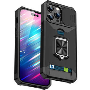 iPhone 15 Pro Max 6.7 นิ้ว พร้อมขาตั้งแม่เหล็ก ฝาปิดเลื่อนปิดกล้อง และช่องใส่บัตร - Product Image 1