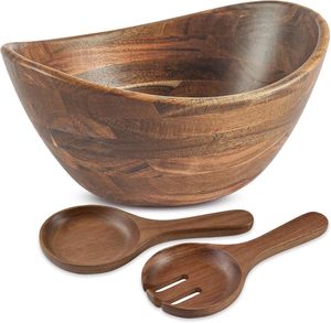 Bol à salade en bois d'acacia, forme en bois, bol décoratif en bois, bol en bois pour la salade - Product Image 2