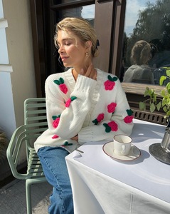 2024 Winter <strong>Ladies</strong> New Three Dimensional Rose Embroidered Top Coat Thick Needle Thick Custom <strong>Crochet</strong> Women's Sweater <strong>Cardigan</strong> - Product Image 6