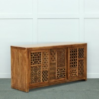 Buffet de salle à manger en bois de manguier massif avec finition en teck indien, trois portes coulissantes, design durable, contemporain, moderne, hôtel