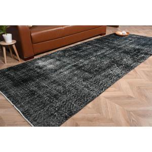 Tapis turc, tapis vintage 4x9,6 pieds, tapis en laine noir et blanc à motifs floraux - Product Image 1