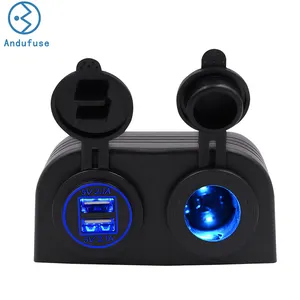 Two Hole Tent Type Panel 4.2a Dual USB Charger + 12V/24V Cigarette Lighter Socket for Car Motorcycle Boat Marine ATV RV