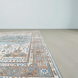 Tapis Oushak en laine fait main PB Nicolette Beige et bleu pour salon, chambre à coucher, salle à manger - Product Image 4