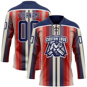 Maillot de hockey sur glace rétro personnalisé avec nom et numéros d'équipe, 100% polyester, séchage rapide, antibactérien, manches courtes, col en V, à lacets, unisexe - Product Image 4