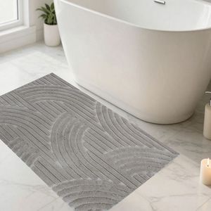 Tapis de bain et de douche Perla 70x120cm en jacquard abstrait teint en fil beige, production sur mesure - Fabriqué en Turquie - Product Image 2