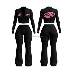 Conjunto Deportivo Oversize Personalizado con Logotipo para Mujer, Sudadera Corta con Capucha y Pantalones Cargo de 2 Piezas para Mujer y Hombre - Product Image 3