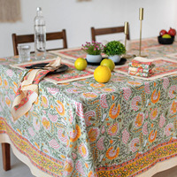 Mantel Cuadrado Grande de Algodón Hecho a Mano, Ecológico, con Estampado Tradicional Indio, Estilo Clásico, para Mesa de Comedor, Hogar y Cocina
