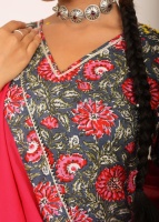 Conjunto de Kurta Informal Kaori, Sin Arrugas, de Secado Rápido, con Protección Solar, Dupatta de Algodón, Estampado Geométrico Kantha/Ajrakh, Manga 3/4, Corte en A