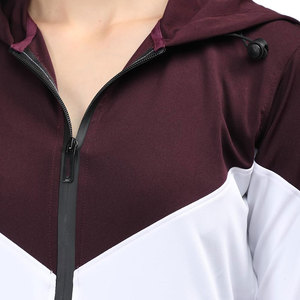 Women's Sporty Hooded <b>Tracksuit</b> <b>White</b> Burgundy Color Blocking Full Sleeve Quick Dry Regular Fit Calf-Length Pants Spring Wear - Product Image 6