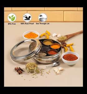Énorme demande vente forme ronde en acier inoxydable voir à travers la boîte à épices boîte à épices avec 7 contenants à épices Masala boîte pour la cuisine - Product Image 6