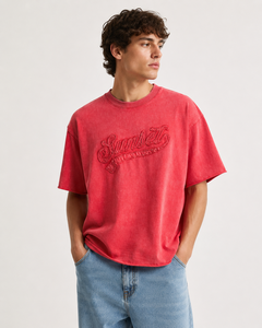 Camiseta de algodón oversize con parche bordado desgastado para hombre, estilo casual, manga corta, cuello redondo, jersey, corte holgado, vintage, lavado. - Product Image 2