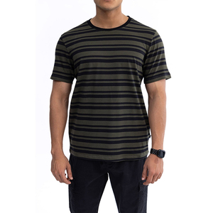 Venta al por mayor de dos tonos de rayas horizontales Camiseta de cuello redondeado de gran tamaño para hombre Tops - Product Image 1