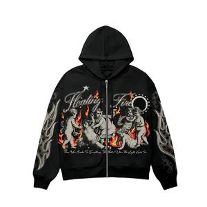 Sweat à capuche zippé Streetwear surdimensionné imprimé sur mesure, polaire en coton épais, coupe à l'épaule, unisexe et tendance - Product Image 3