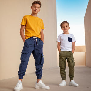 Pantalons cargo pour enfants, pantalons utilitaires élégants avec matière respirante, poignets côtelés, taille élastique, idéal pour les garçons, tenues scolaires et décontractées - Product Image 3
