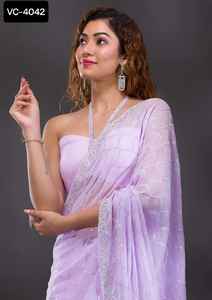 Trabajo de bordado pesado Georgette Saree Indian Heavy Sequence Work Party wear Saree Colecciones para mujeres Use ropa Collectinos - Product Image 6