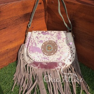 New Arrival Hair on Hide Fur Leather Fringe <b>Designer</b> Concho Sling <b>Bag</b> Metallic Fur Suede Leather <b>Bag</b> Party Wear Women Sling <b>Bags</b> - Product Image 1