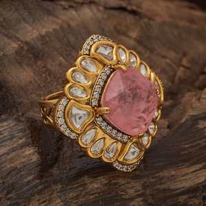 Kundan Fashionable Wedding Finger <b>Ring</b> <b>Adjustable</b> Gold Plated Inlay with Princess Cut Diamond Free Size - Product Image 3