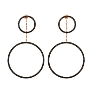 <b>Black</b> Zircon Circle Design <b>Dangle</b> <b>Earring</b> Turkish Wholesale 925 Sterling Silver Handcrafted Fine Jewelry - Product Image 1