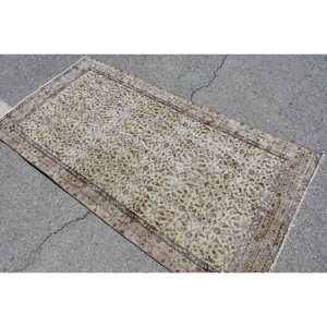 Alfombra de lana turca Vintage 3,3X6,5 pies Beige marrón Patchwork diseño rectángulo pasillo modelo con respaldo de látex 10mm de espesor - Product Image 4