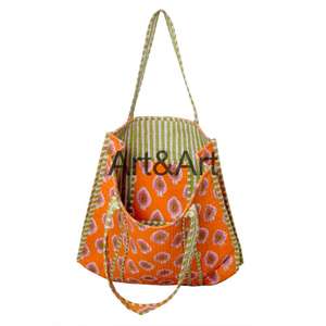 Sac fourre-tout en coton imprimé à la main, style bohème vintage indien, avec deux poignées, fermeture ouverte, pour femme, idéal pour le shopping ou comme cadeau d'été - Product Image 3