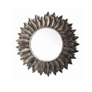 Cadre de miroir mural en métal et verre en forme de tournesol noir Style américain Accents muraux européens ronds les mieux notés - Product Image 1