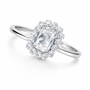 Wholesale Women's Romantic <b>Emerald</b> Cut Zircon Halo <b>Ring</b> Rhodium Plated Sterling <b>Silver</b> 925 Party Engagement Wedding Gift - Product Image 2