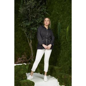 <b>Plus</b> <b>Size</b> <b>Black</b> <b>Trench</b> <b>Coat</b> with Mesh Details - Product Image 5
