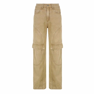 OEM Jeans cargo taille haute pour femmes Denim respirant plusieurs poches à rabat taille haute Hip Hop mode ample pour - Product Image 2